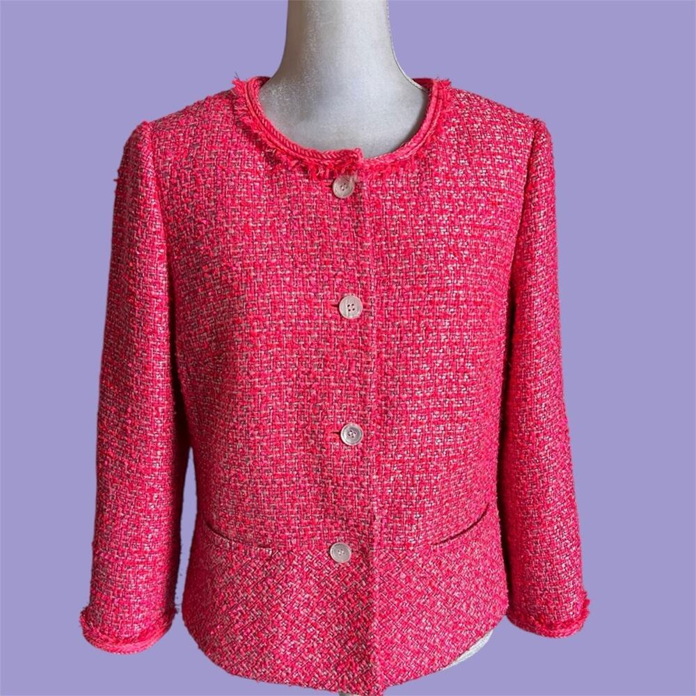 Talbots women’s Tweed Peplum Jacket Size 10 Boucle Blazer Hot Pink
